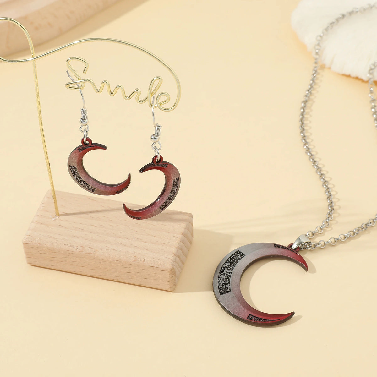 Moon Knight Crescent Moon Necklace – Silver & Red Gradient Superhero Pendant